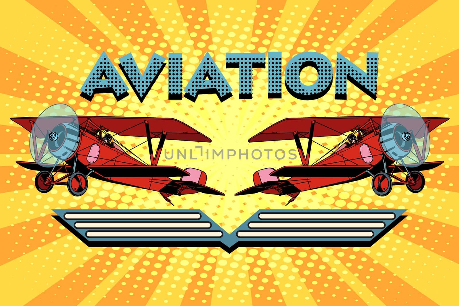 Retro two-winged plane aviation poster pop art retro style. Retro aeroplane. vintage aviation vector