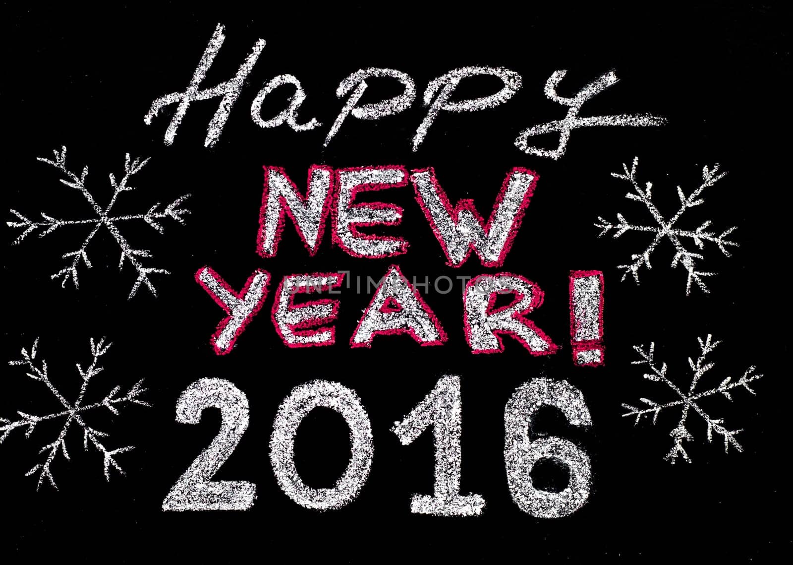 Happy new year 2016, hand writing with chalk on blackboard, vintage concept
