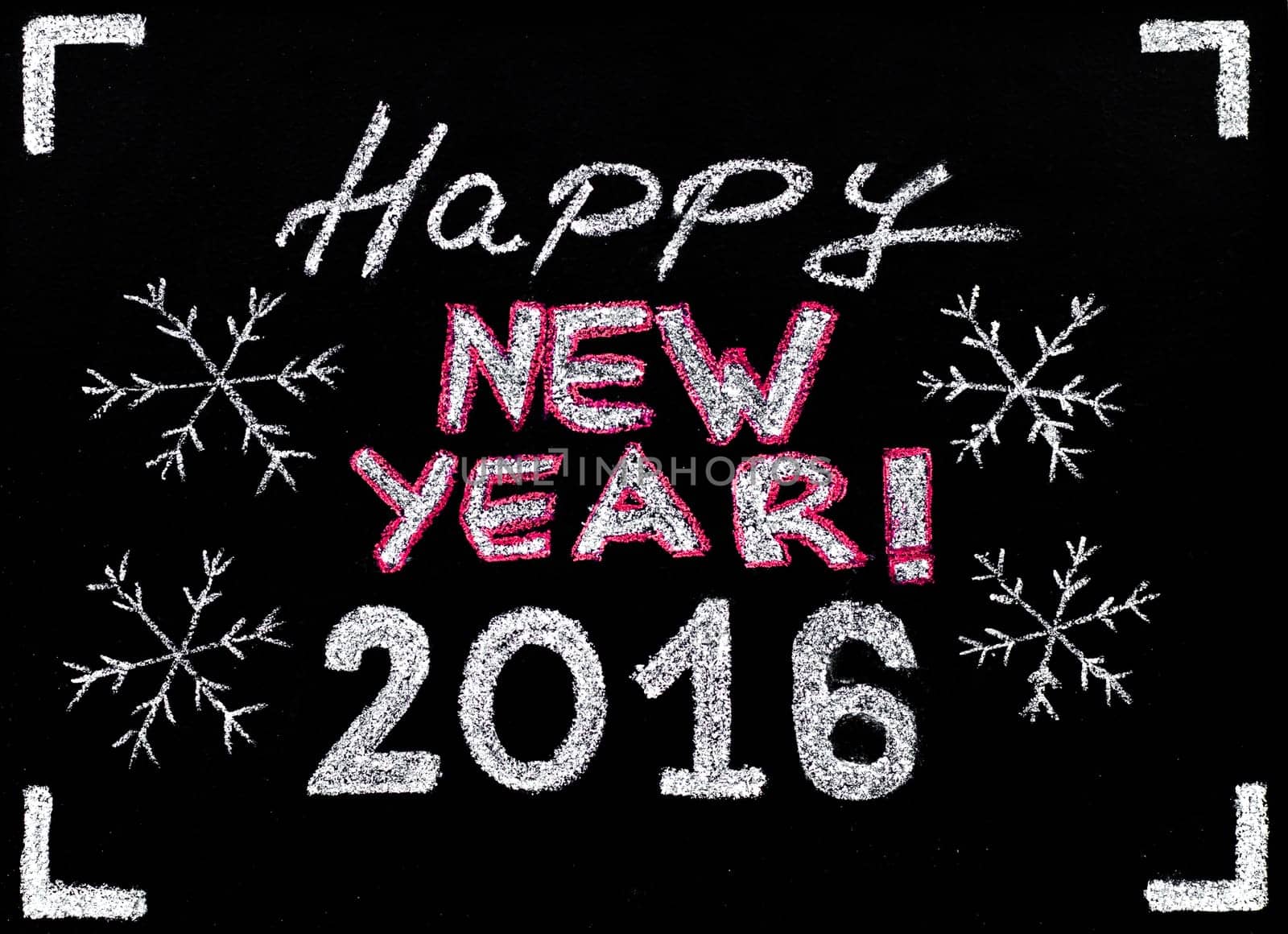 Happy new year 2016, hand writing with chalk on blackboard, vintage concept