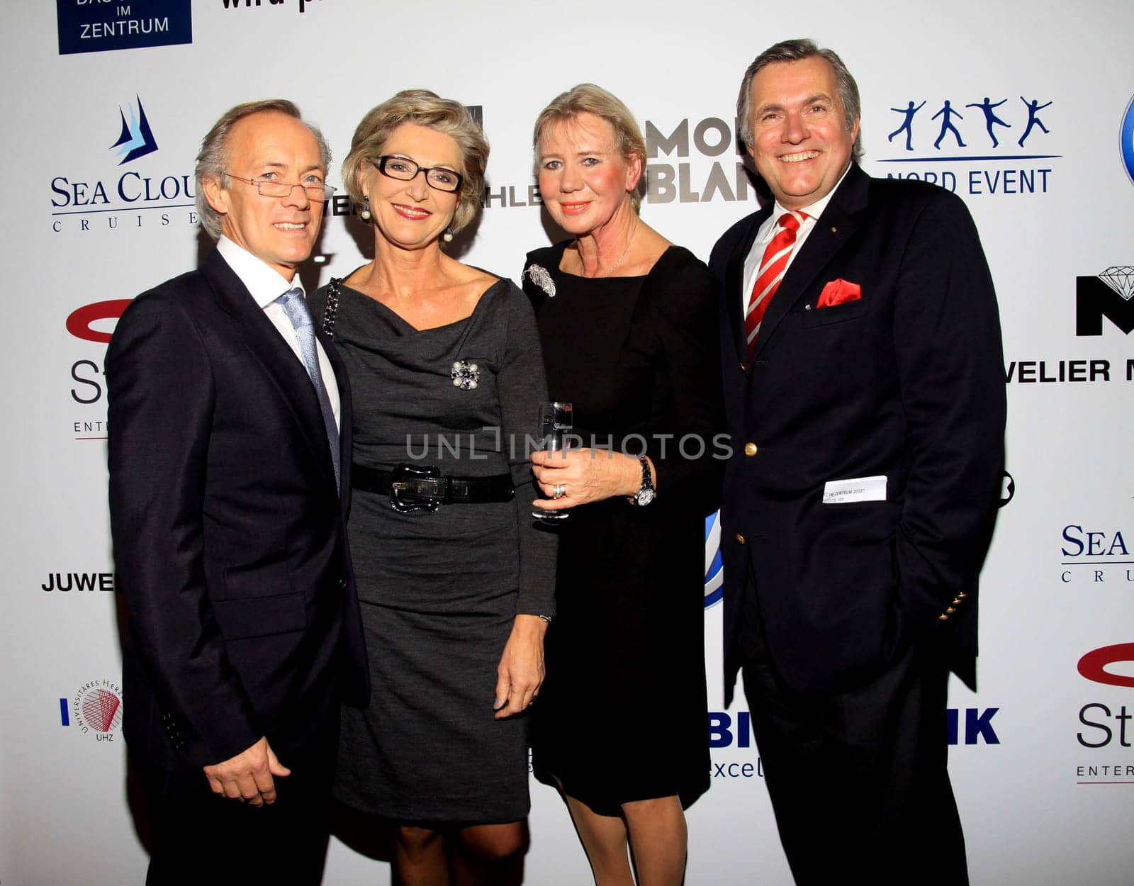 Bernd Wehmeyer ,Almuth Wehmeyer,Dr. med. Manfred W. Elff and wife Mascha Kamstädt-Görlitz at the benefit gala: " Musical meets the heart in the center "" in the "" Theater Kehrwieder"" in Hamburg"