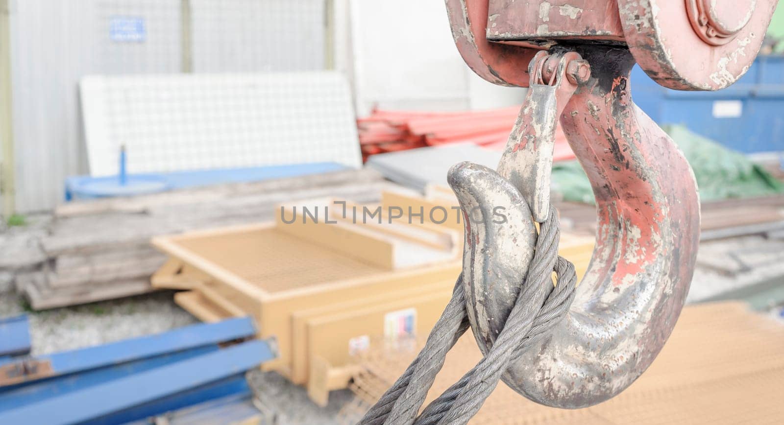 A close up of the hook on a crane.