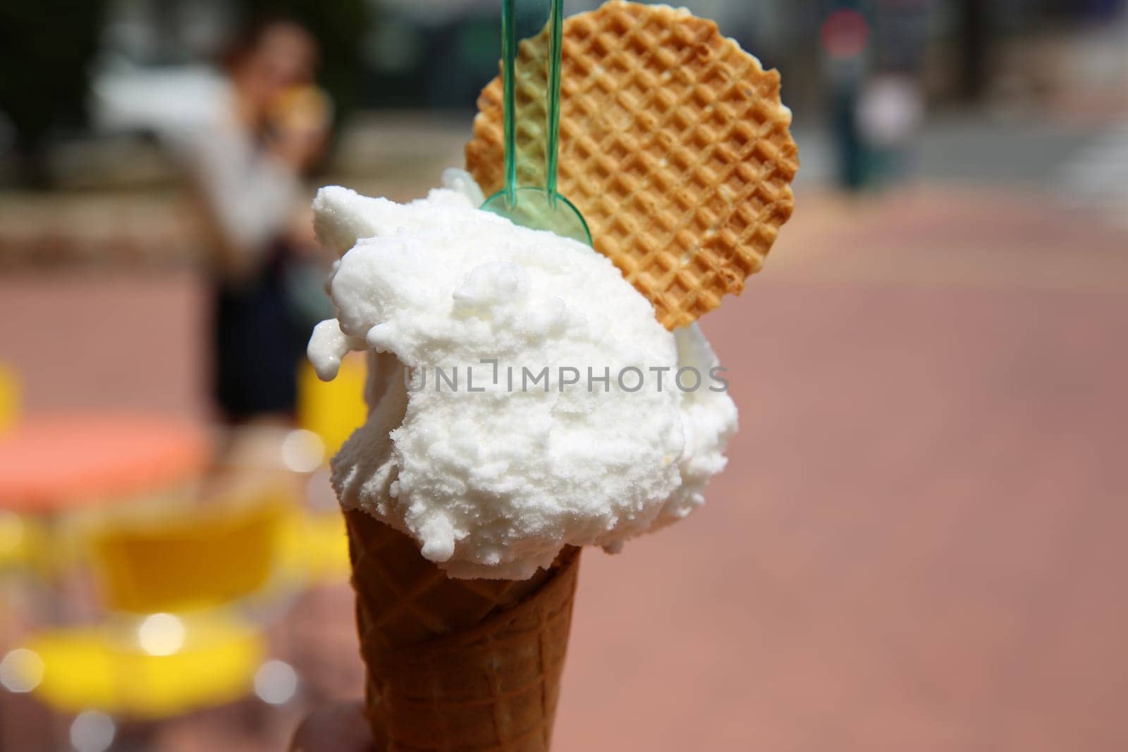 Ice Cream Cone with Lemon Ice Cream and Wafer