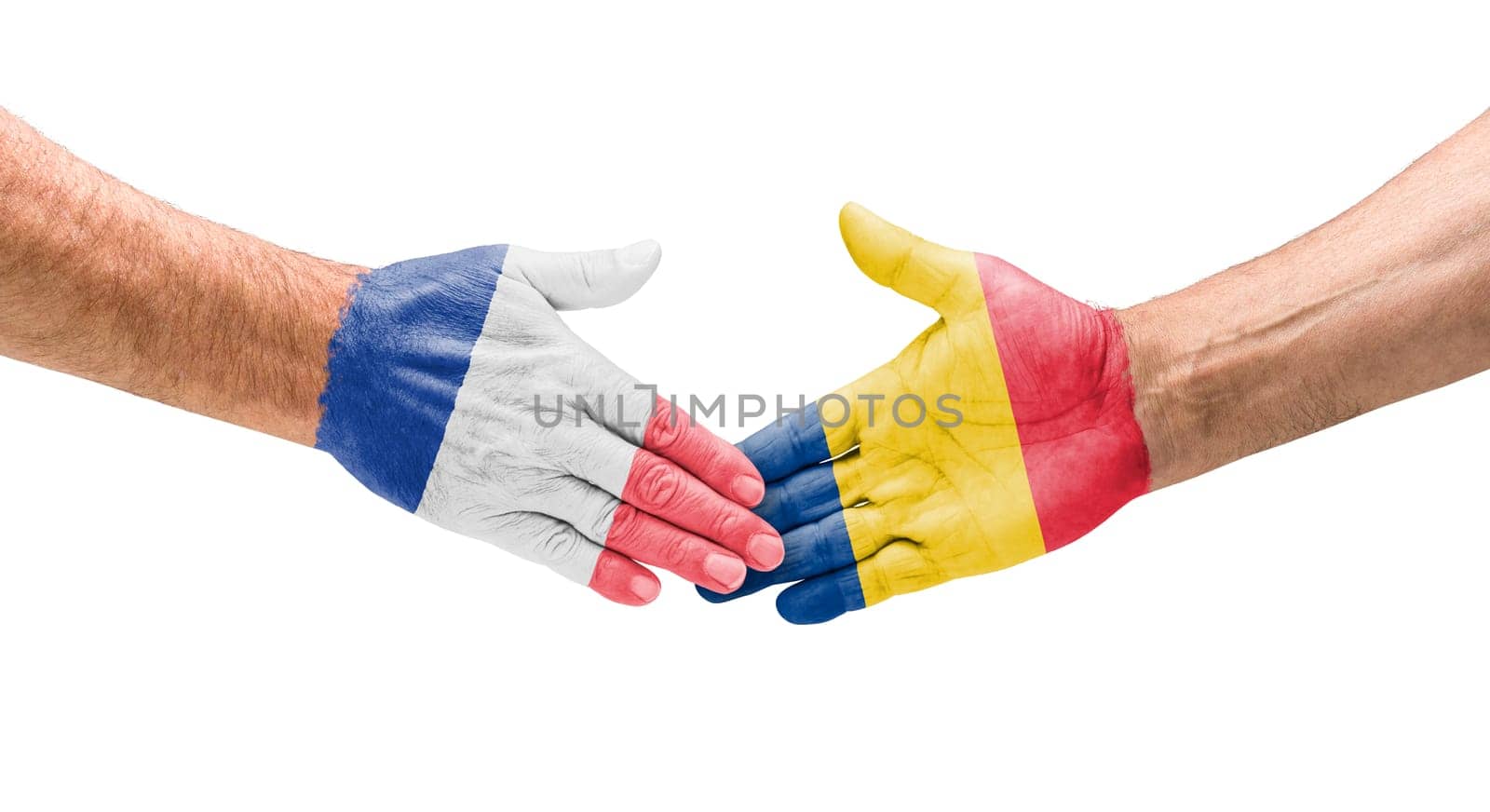 Football teams - handshake between France and Romania