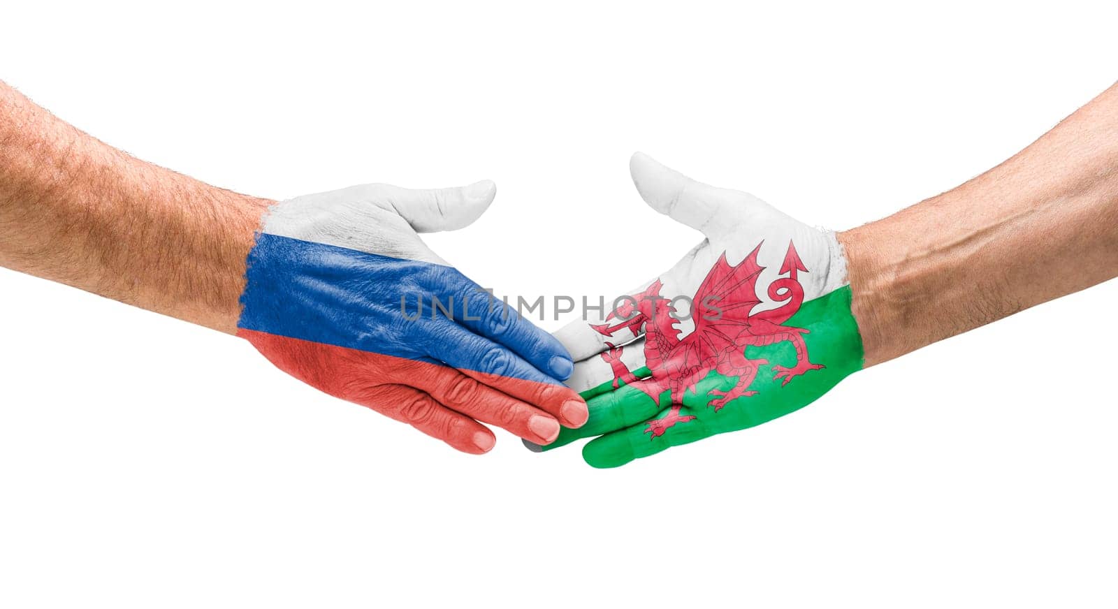 Football teams - handshake between Russia and Wales