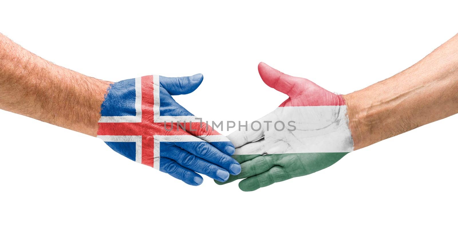 Football teams - handshake between Iceland and Hungary