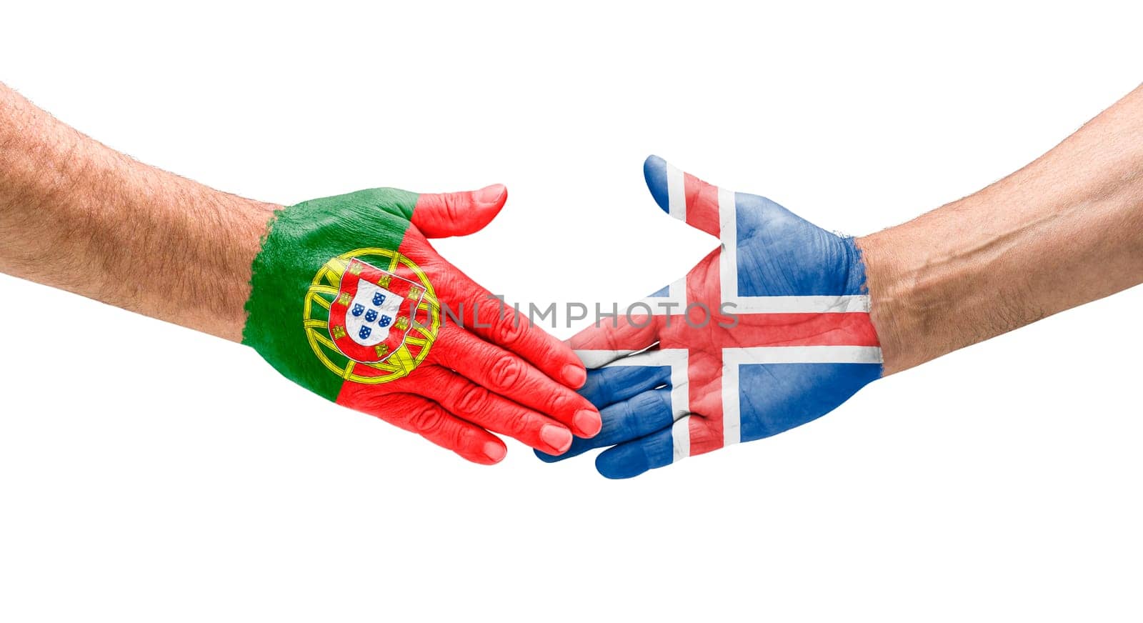 Football teams - handshake between Portugal and Iceland