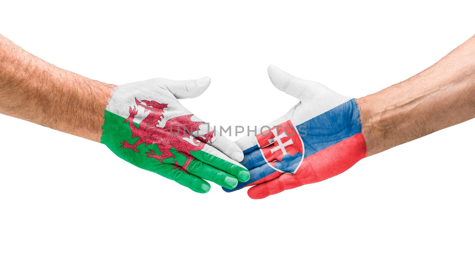 Football teams - handshake between Wales and Slovakia