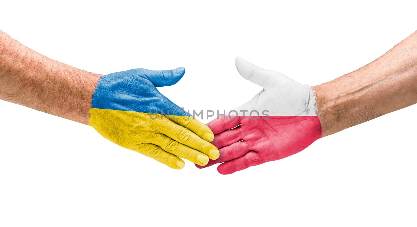 Football teams - handshake between Ukraine and Poland