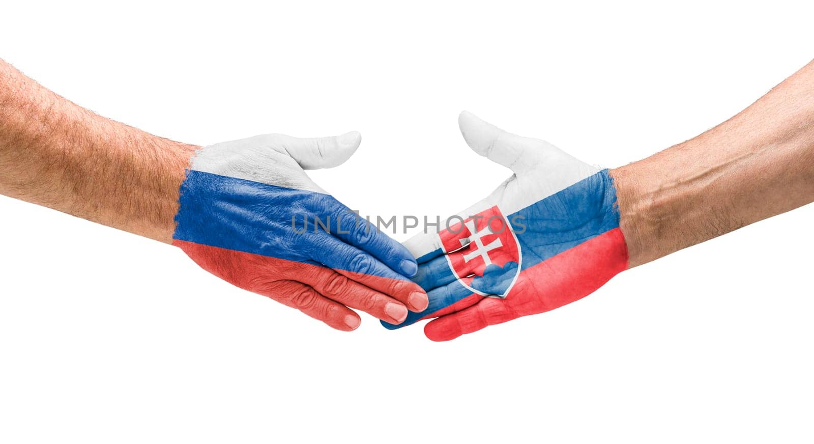 Football teams - handshake between Russia and Slovakia