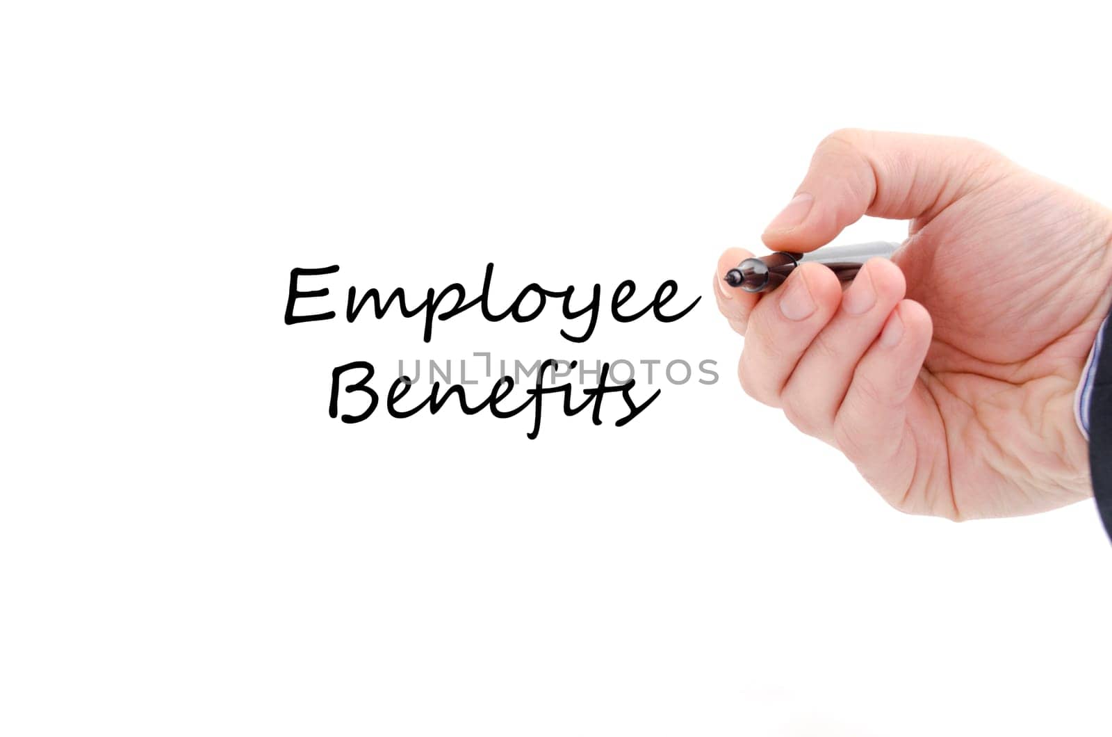 Employee benefits text concept isolated over white background