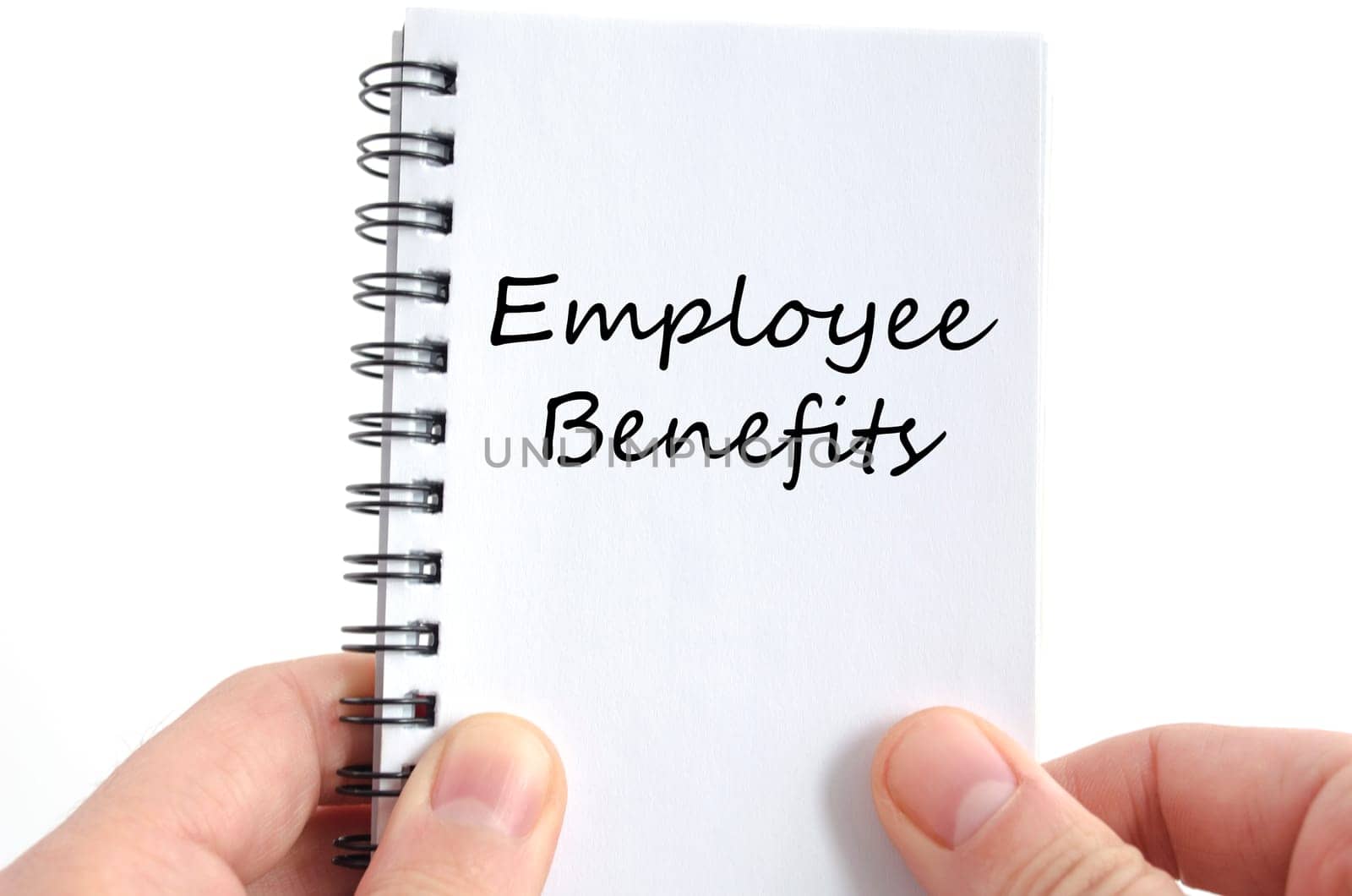 Employee benefits text concept isolated over white background