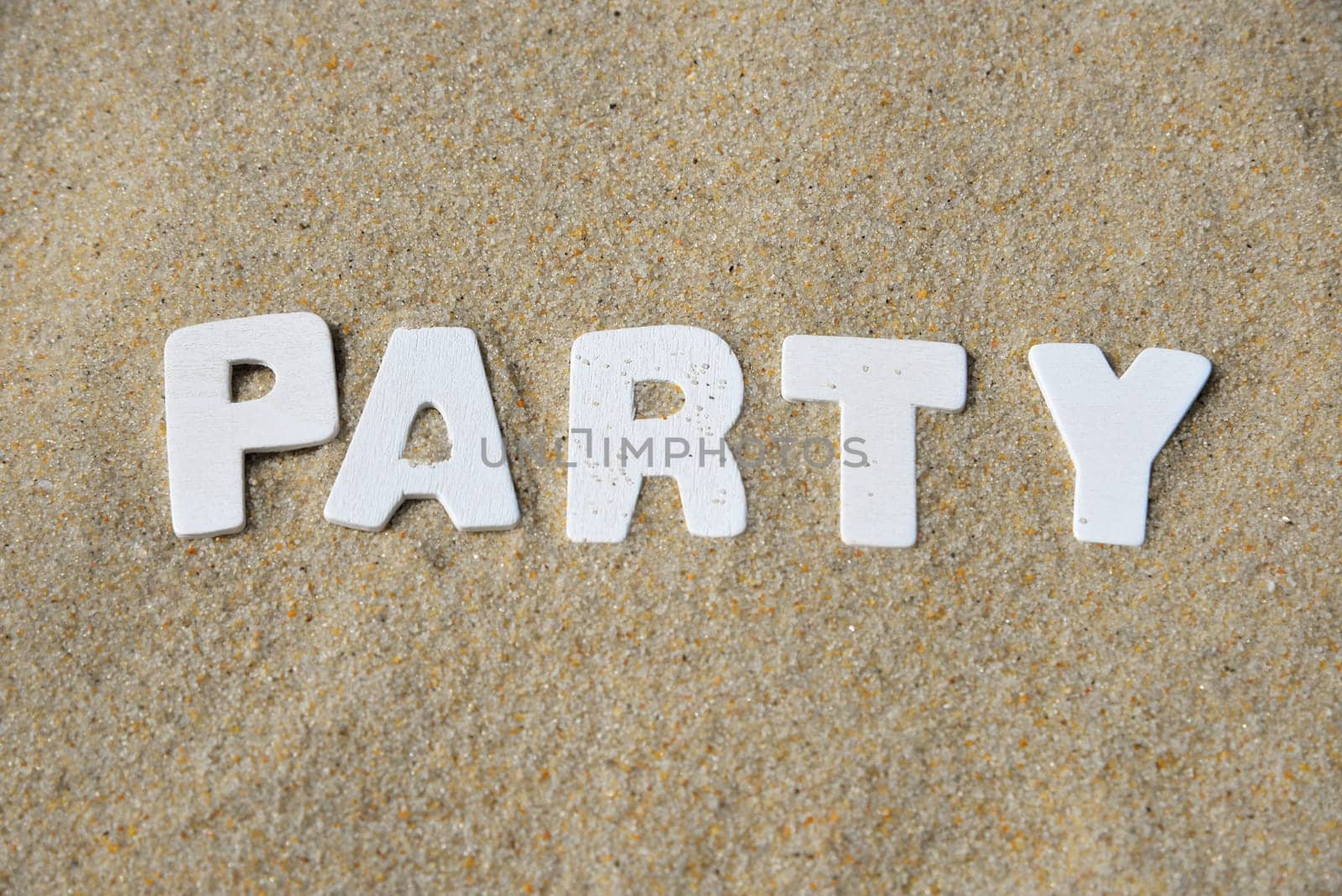 Summer party party word letters sand beach