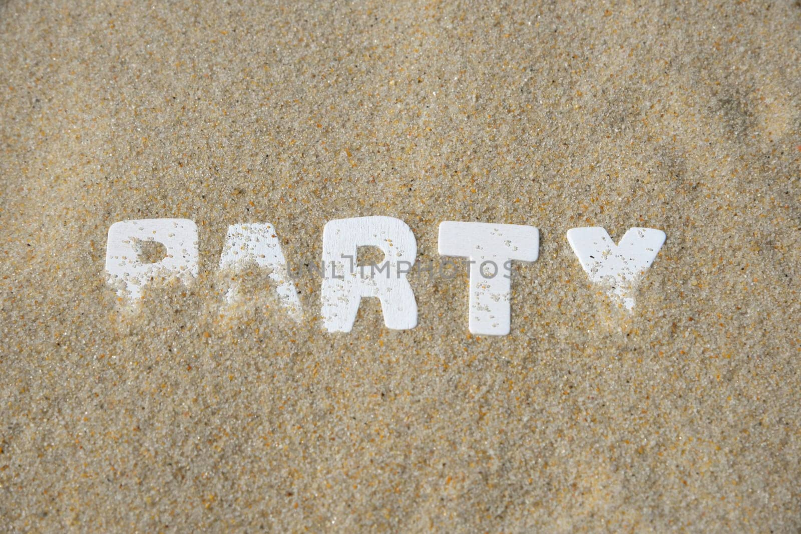 Summer party party word letters sand beach