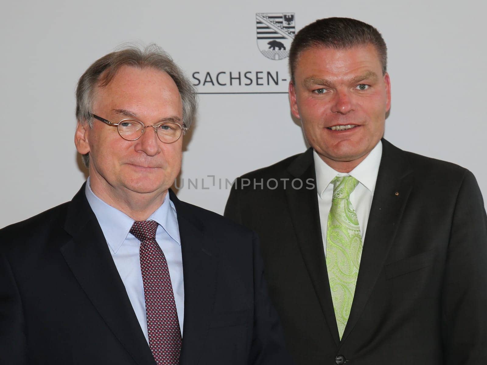 Dr. Reiner Haseloff (CDU) Minister-President of saxony-anhalt and Holger Stahlknecht (CDU) Interior Minister of saxony-anhalt at the reception of the prime minister Dr. Reiner Haseloff for the DHB cup winner 2016 SC Magdeburg