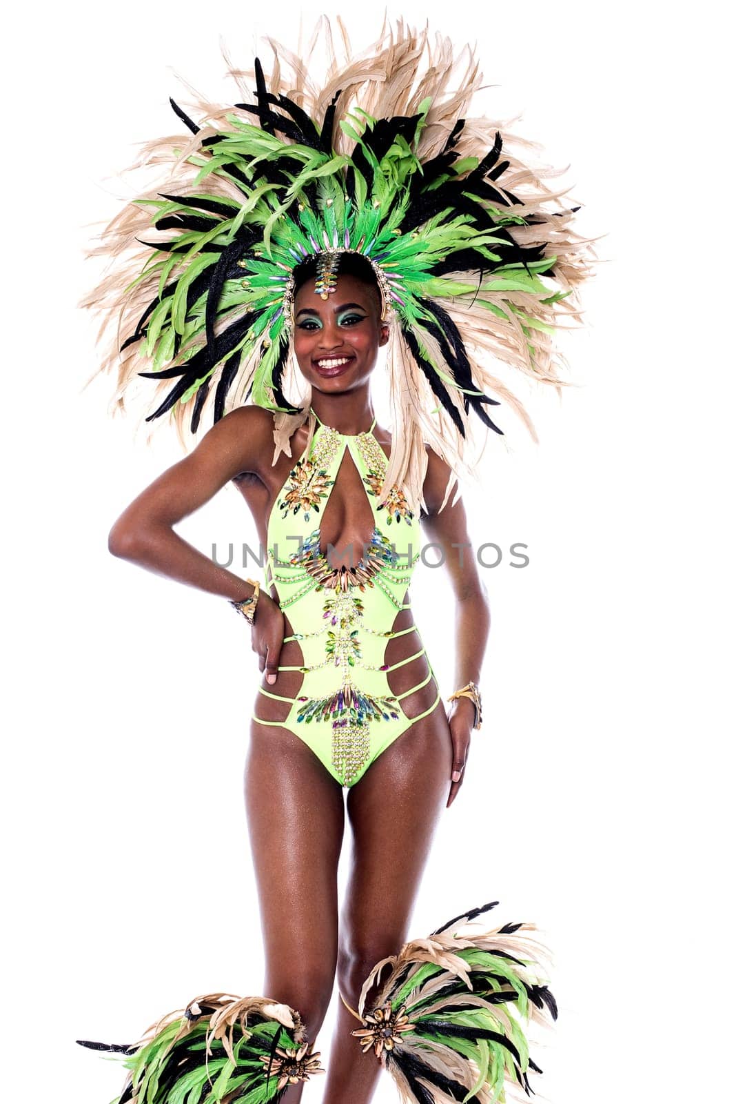 Picture of african samba dancer in pretty costume.