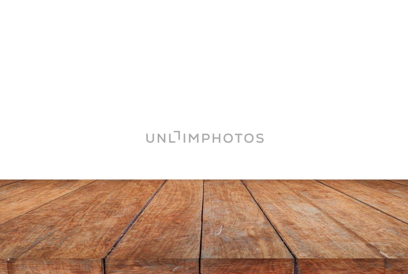 Wood table top on white background, stock photo