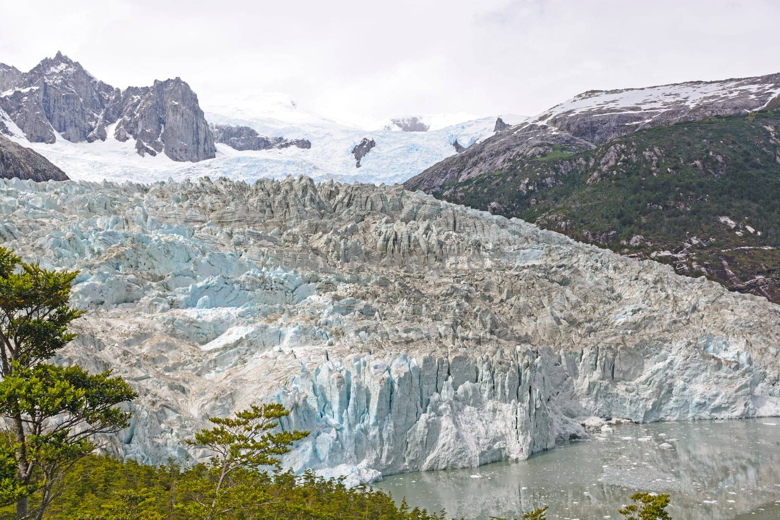 Looking down on the Pia Glacier in Tierra del Fuego of Chile