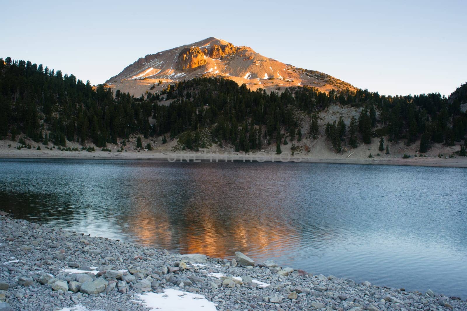 Lassen Peak reflects the Suns color at sunrise
