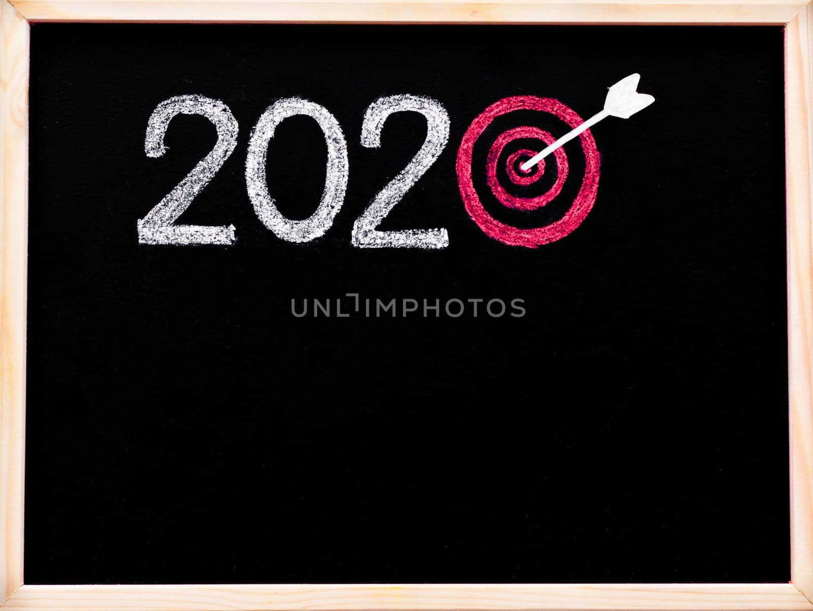 Conceptual image of Year 2020, with number zero in shape of a target and arrow in the center.