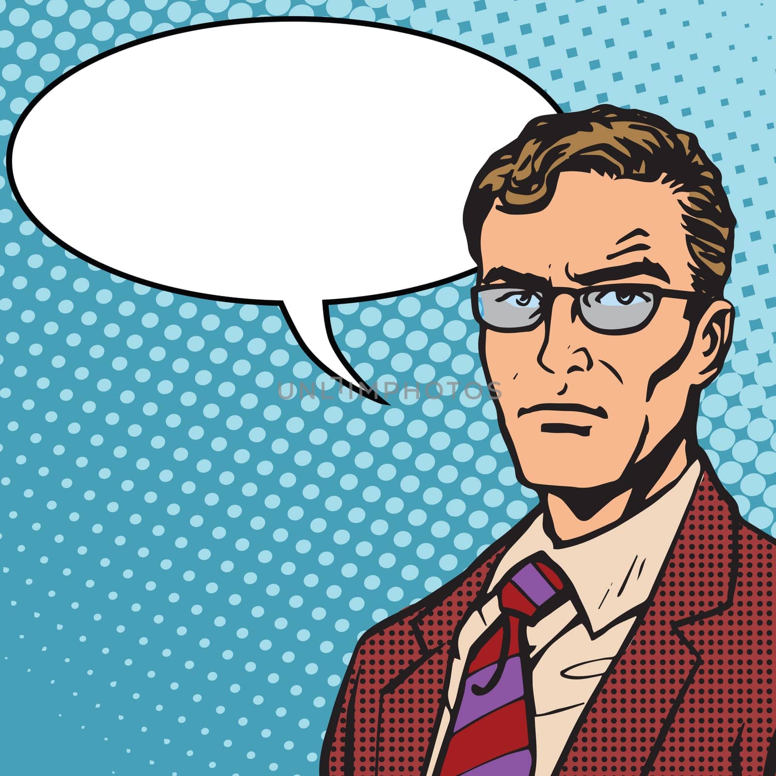 Male businessman portrait poster pop art retro style. Promo businessman