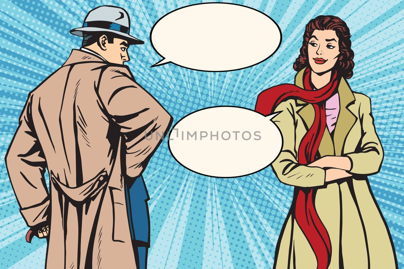 Man and woman in autumn talking on the street pop art retro vector
