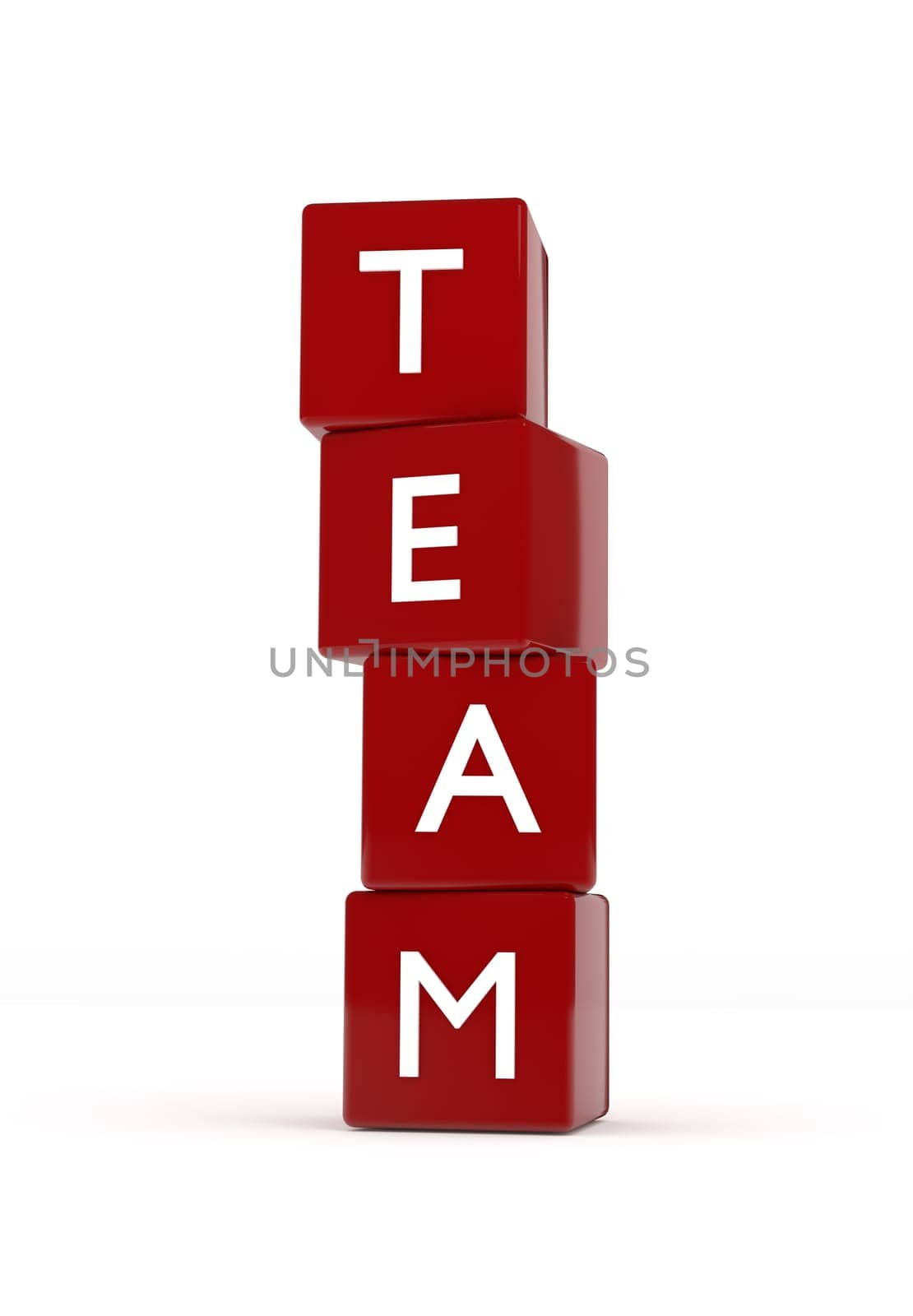 Red cubes with the word team, 3d image on a white background