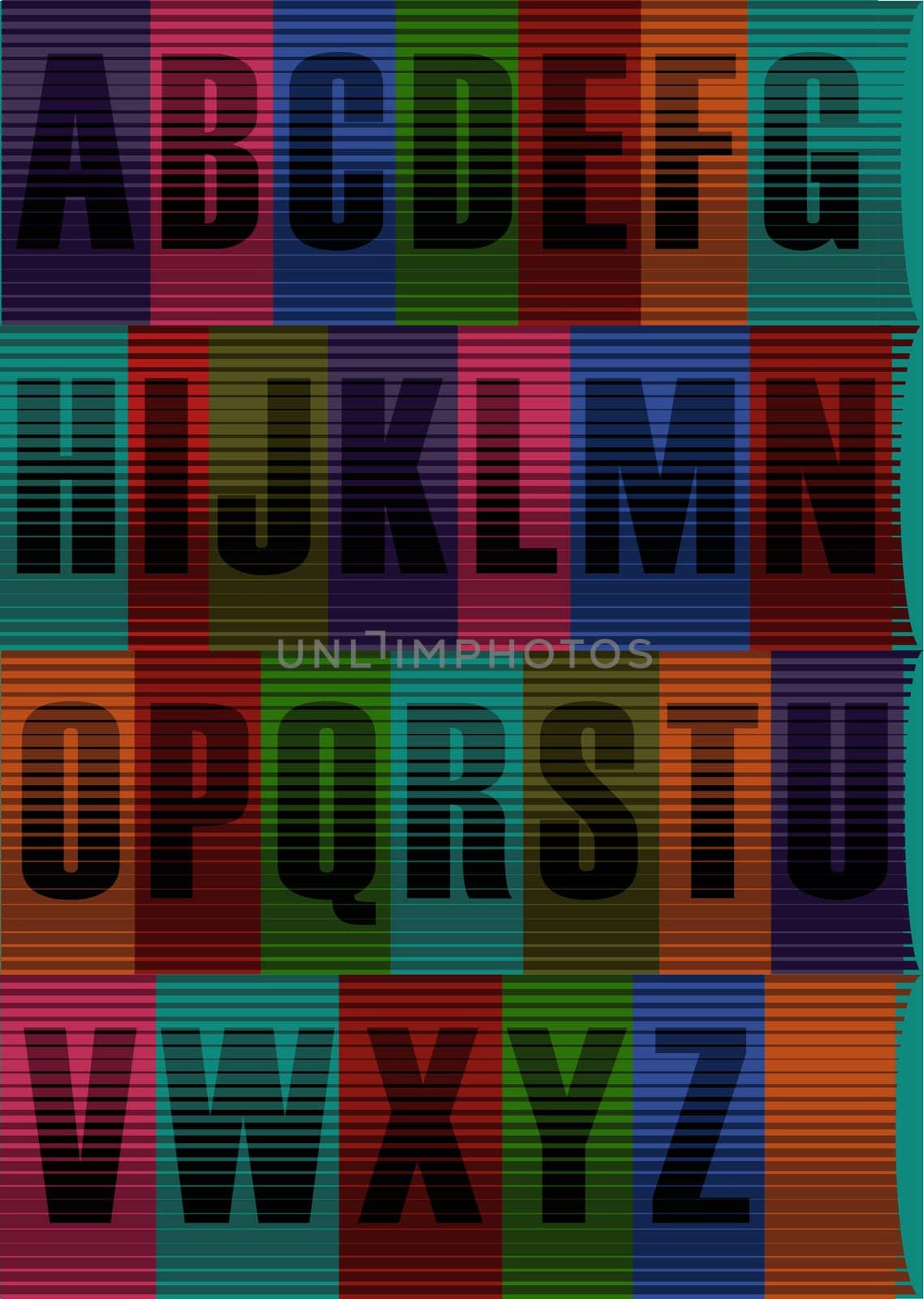 Striped Black Alphabet. Illustration
