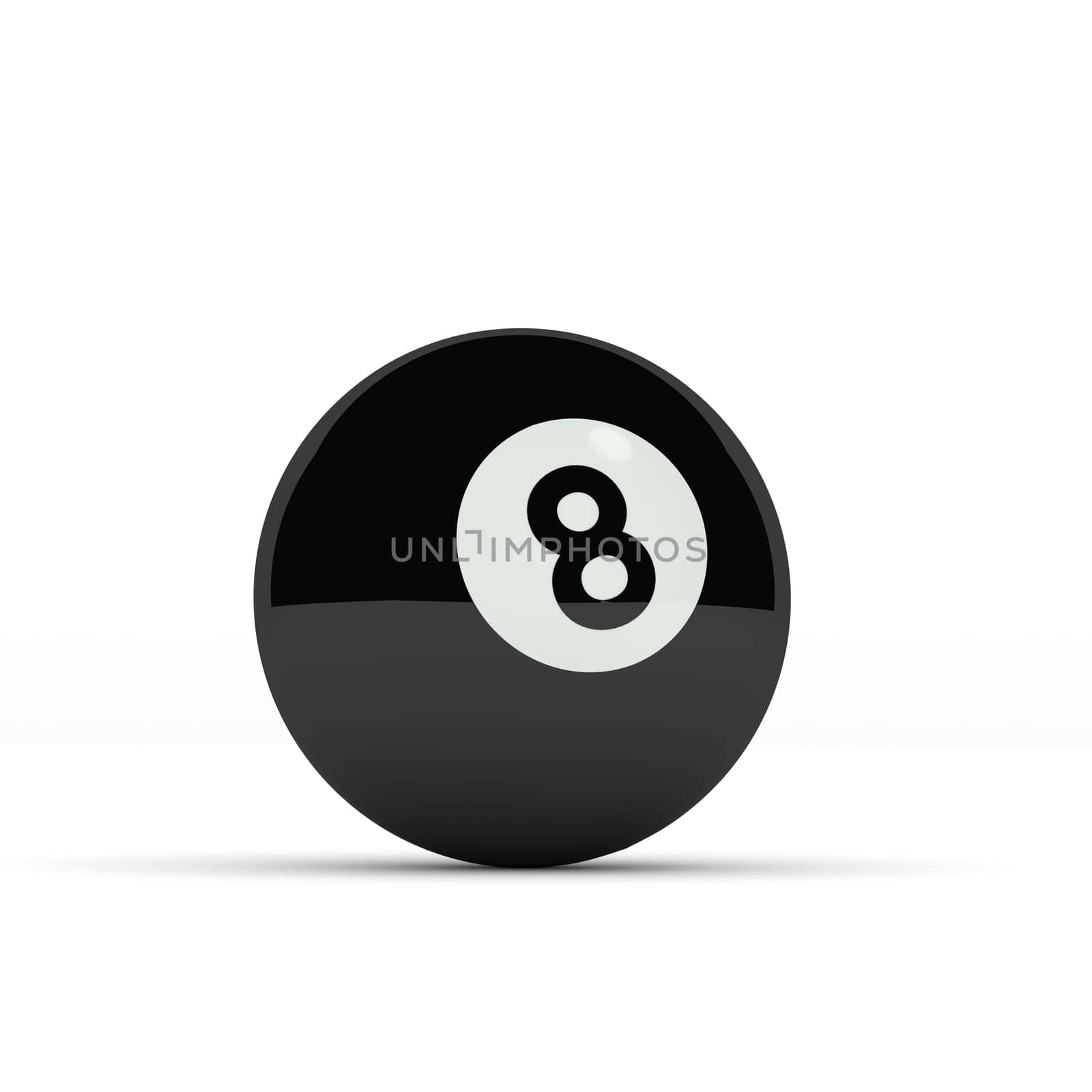 Black pool ball on a white background, 3d render