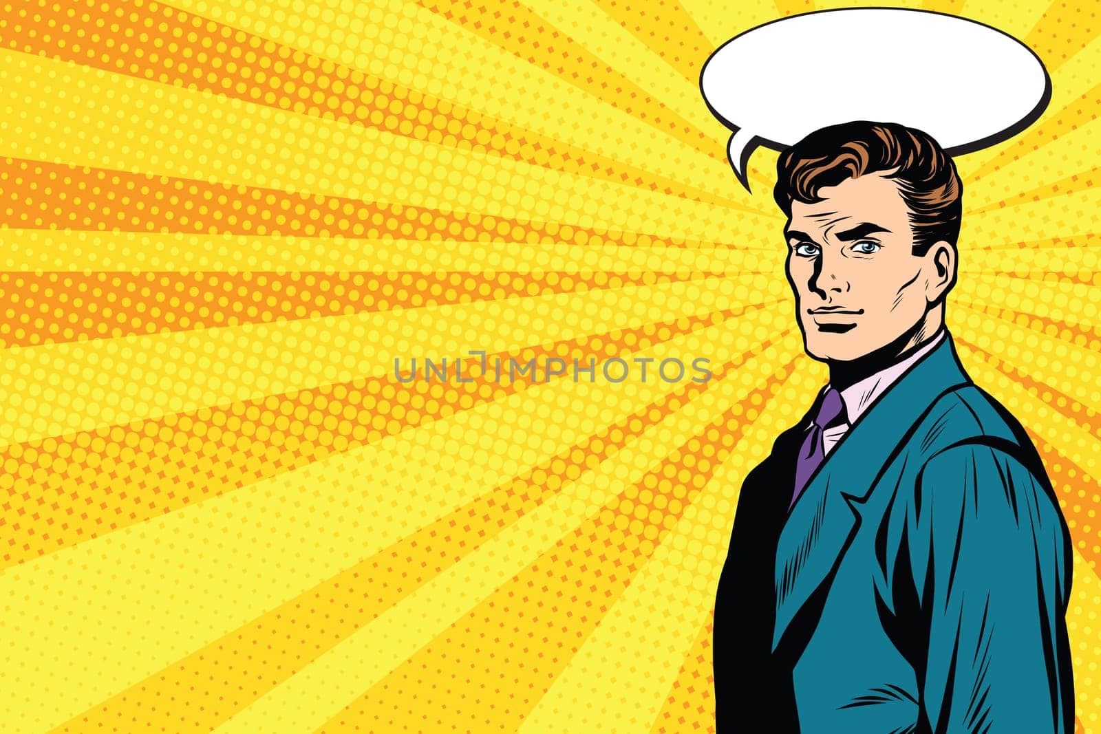 talk man retro pop art. The message bubble text. A man in profile