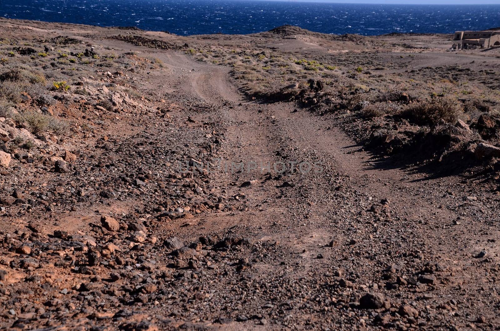 Long Straight Dirt Desert Road disappears into the Horizon.