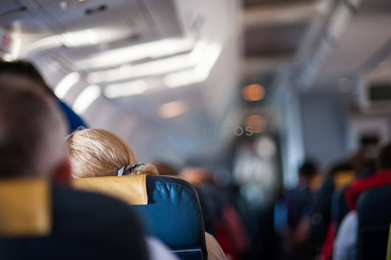 The interior of the aircraft with passengers, flew