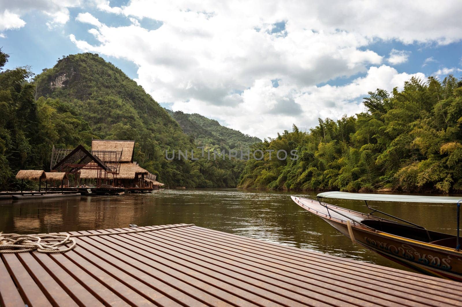 floating hotel on river Kwai in Thailand with a beautiful view
