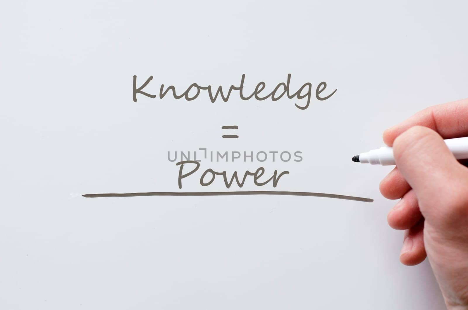 Human hand writing knowledge and power on whiteboard