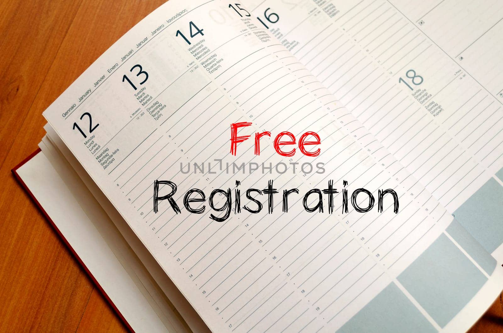 Free registration text concept write on notebook