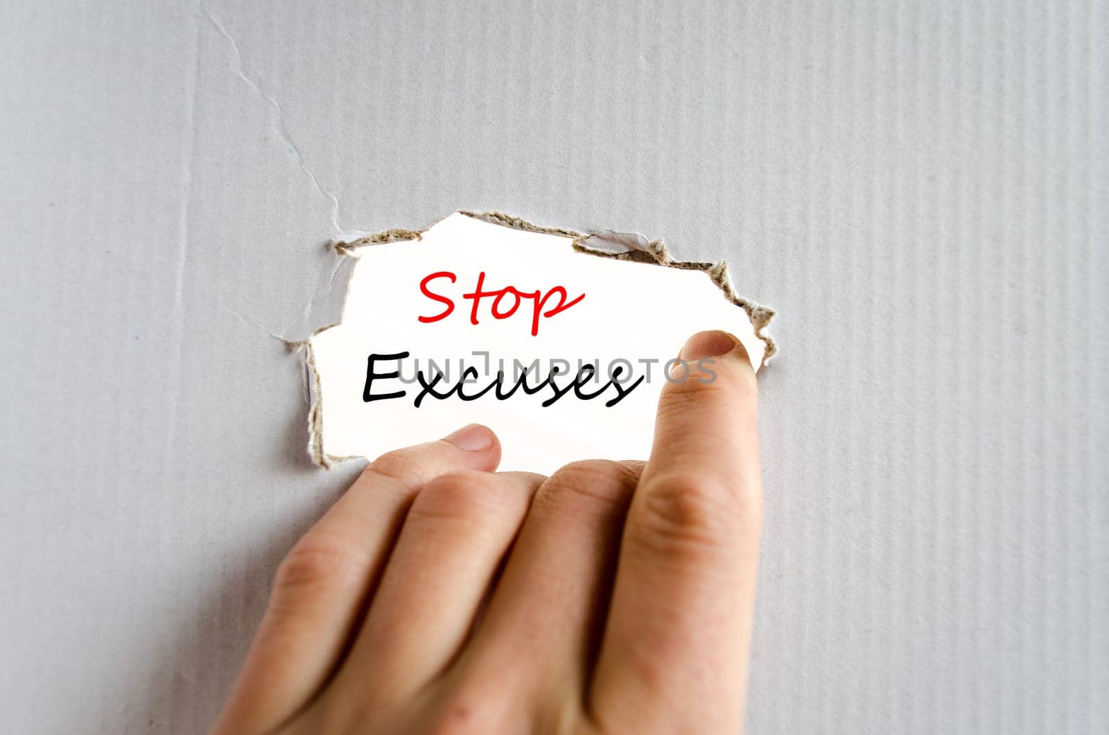 Stop excuses text concept isolated over white background