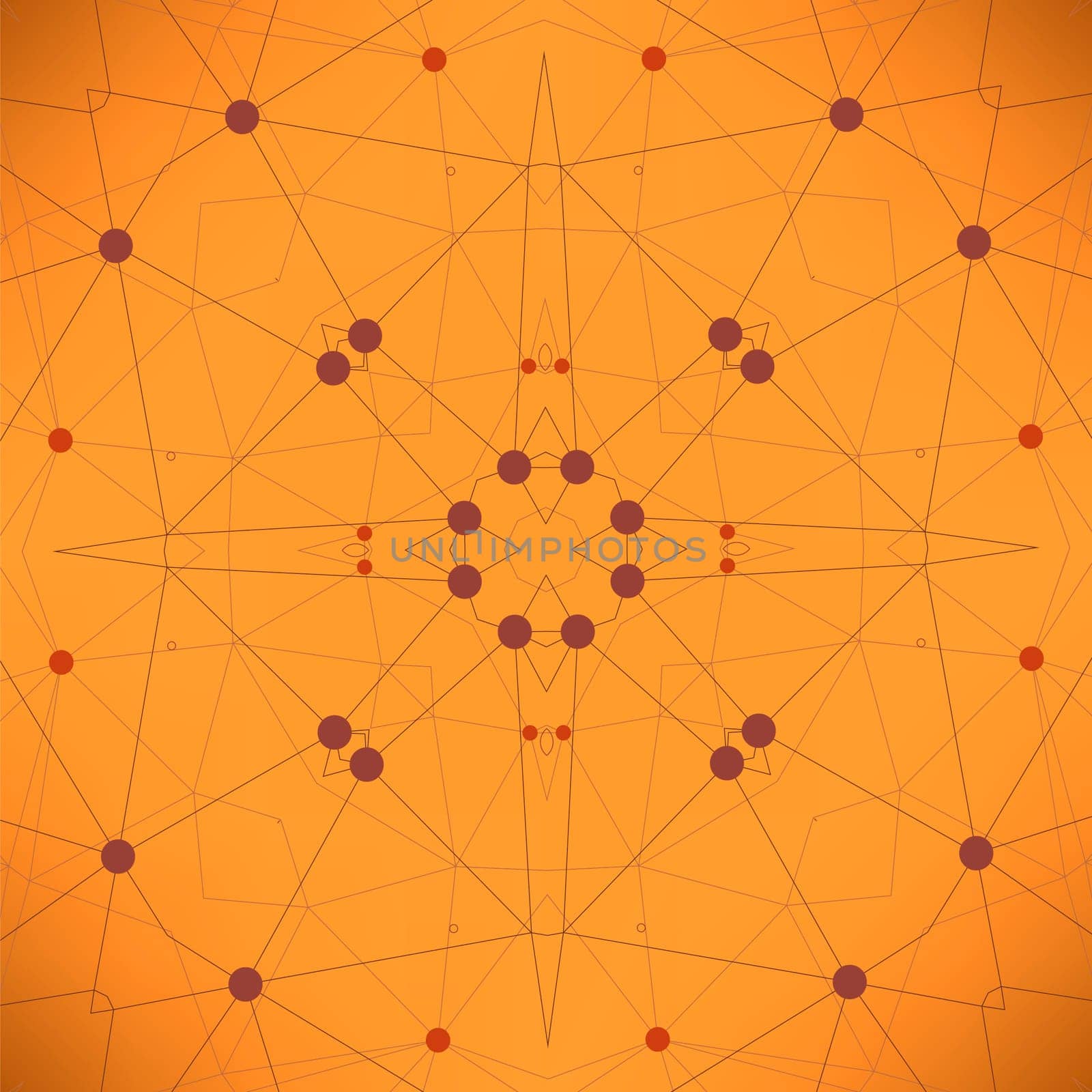 Orange Technology Background with Particle, Molecule Structure. Genetic and Chemical Compounds. Communication Concept. Space and Constellations.