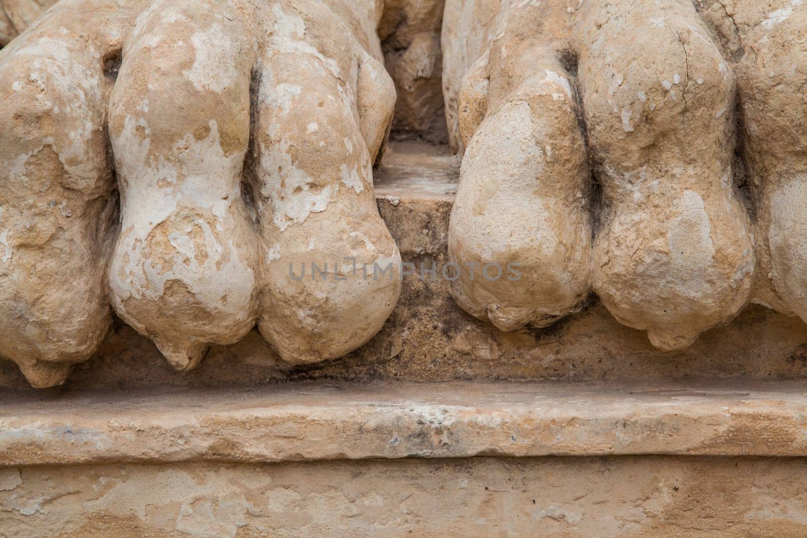 Rocky and ancient lion feet damaged by the weather