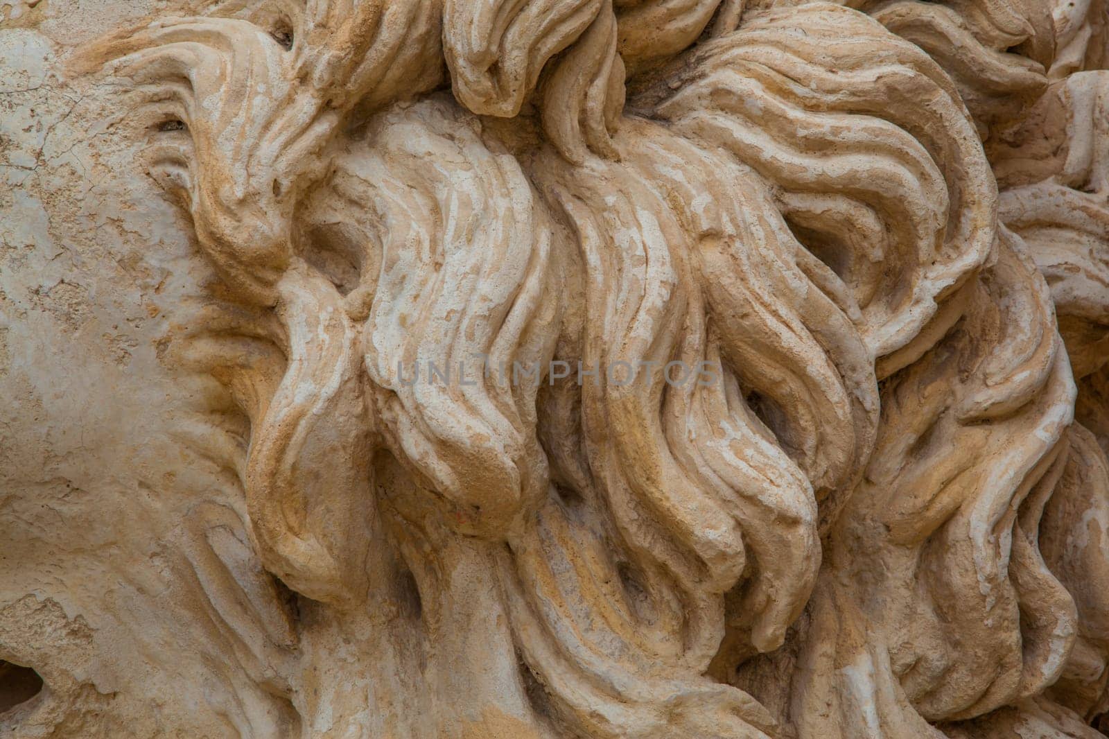 Rocky and ancient lion mane damaged by the weather