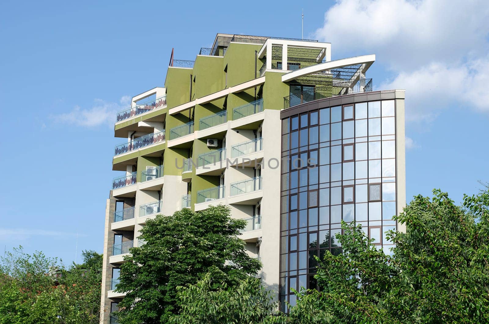 Exterior of glass residential building