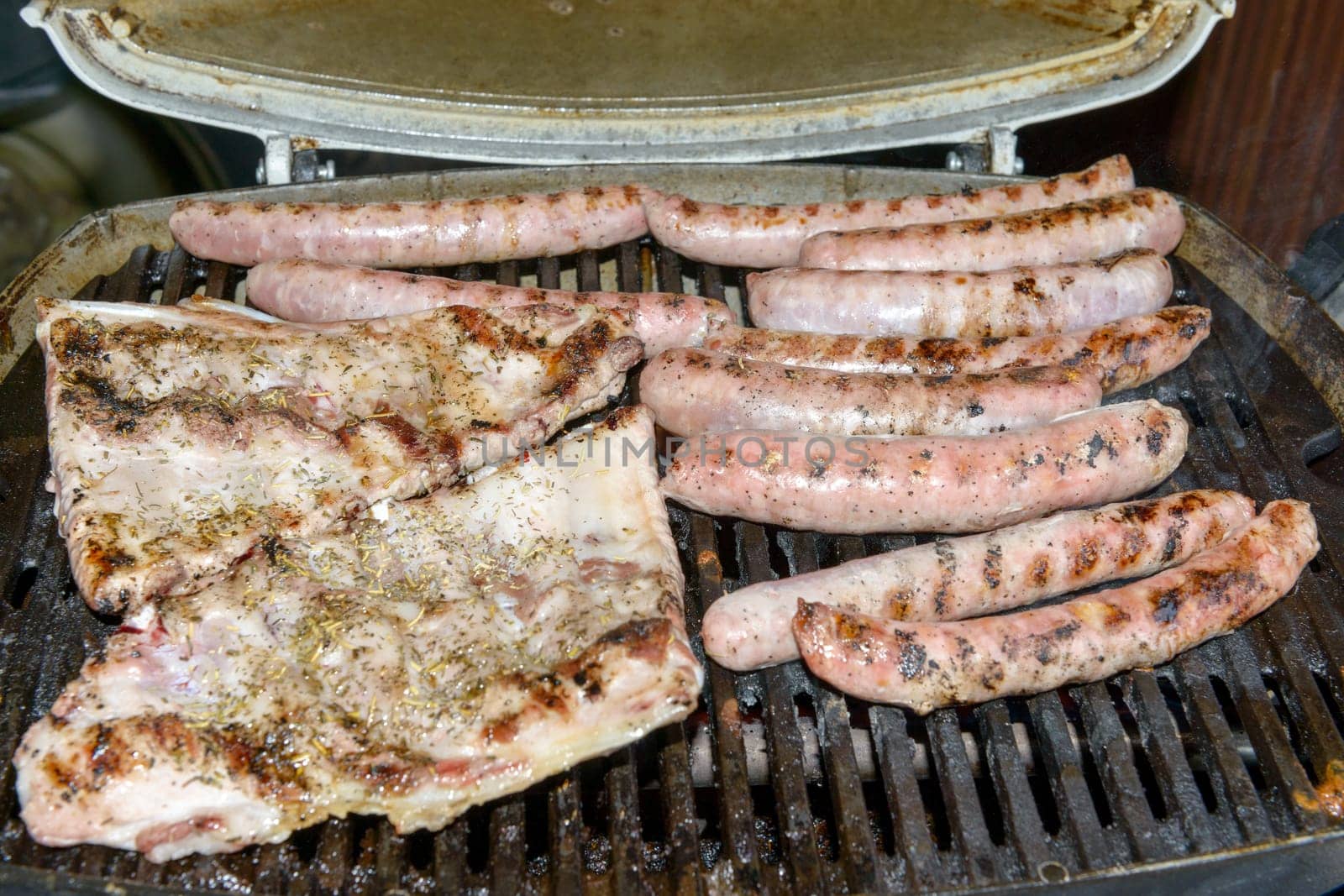 different grilled meat on the barbecue