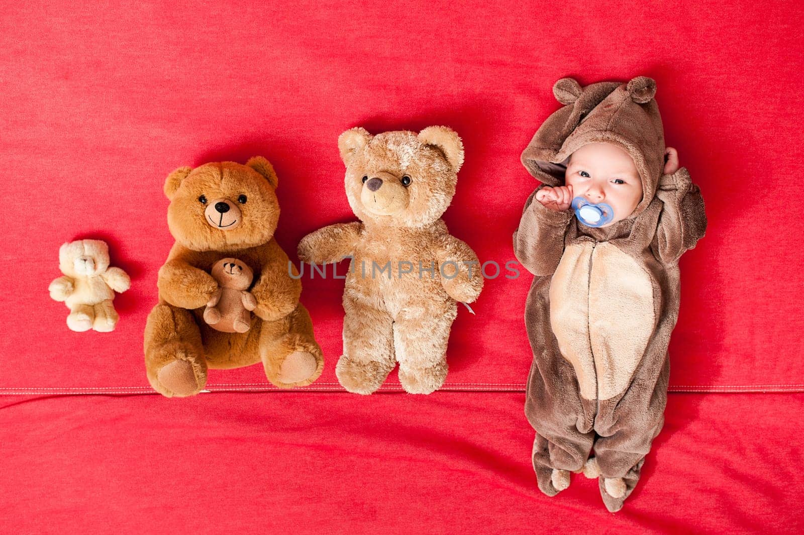 Baby sleeping with her teddy bear, new family and love concept Soft focus and blurry
