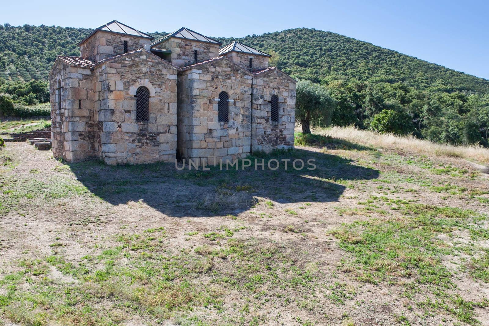 Visigothic church of Santa Lucia del Trampal, Alcuescar, Spain. Chapels view