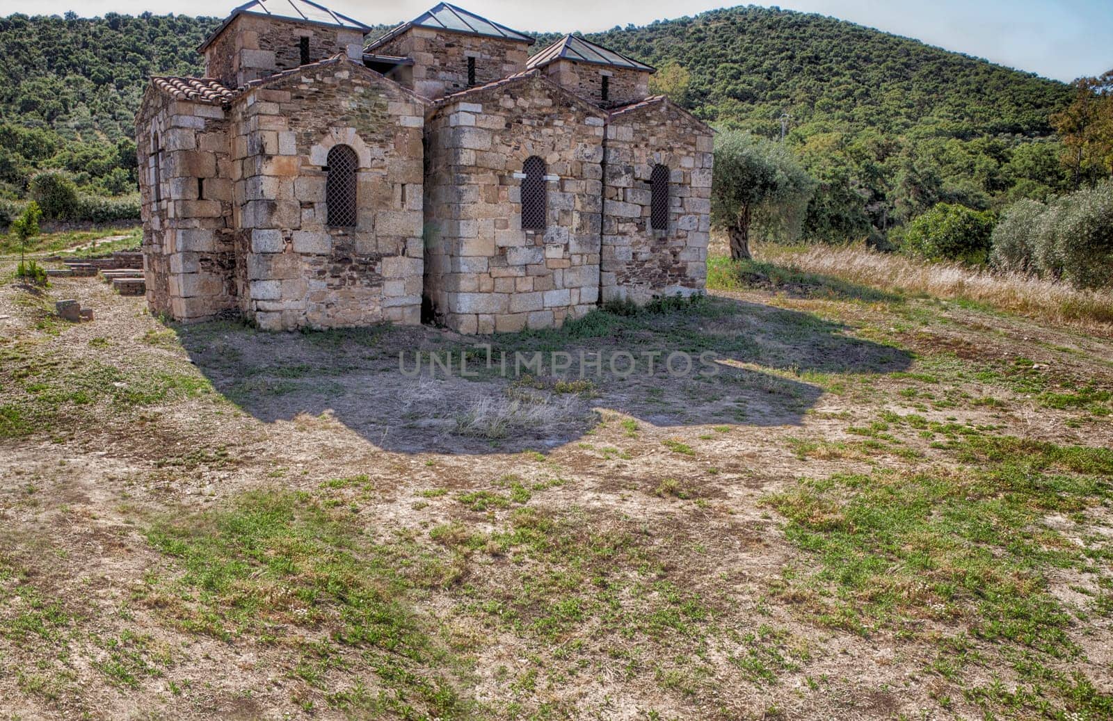 Visigothic church of Santa Lucia del Trampal, Alcuescar, Spain. Chapels view