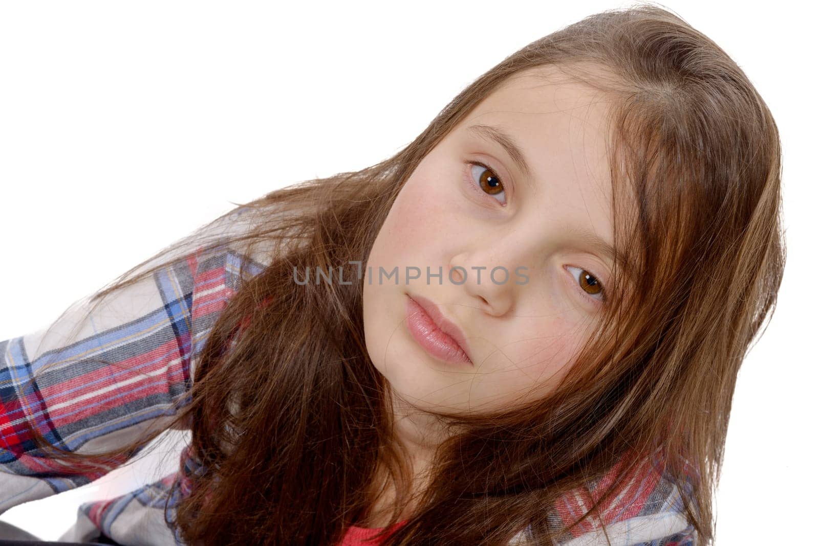 portrait of preteen girl isolated on white background