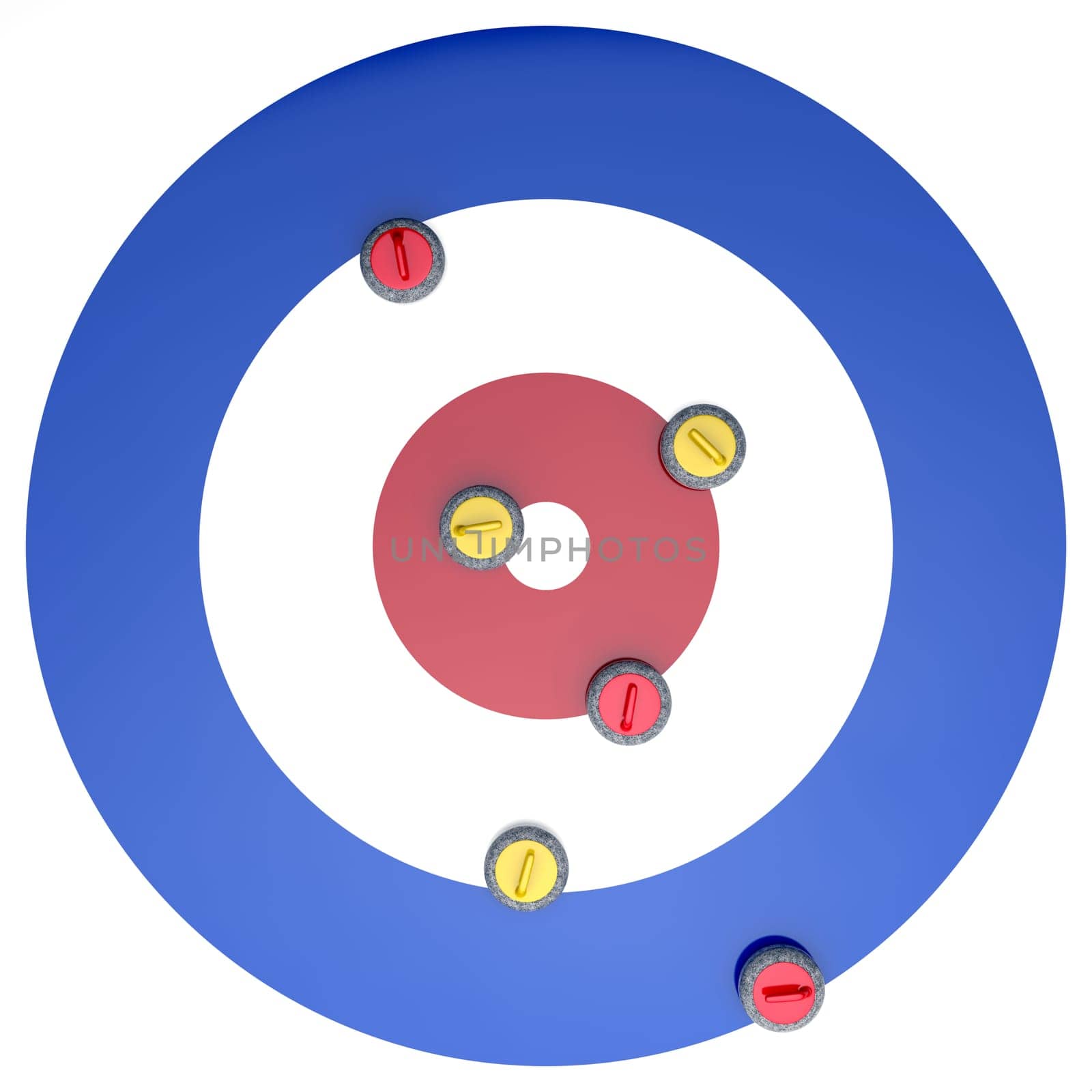 Top view of curling stones on ice