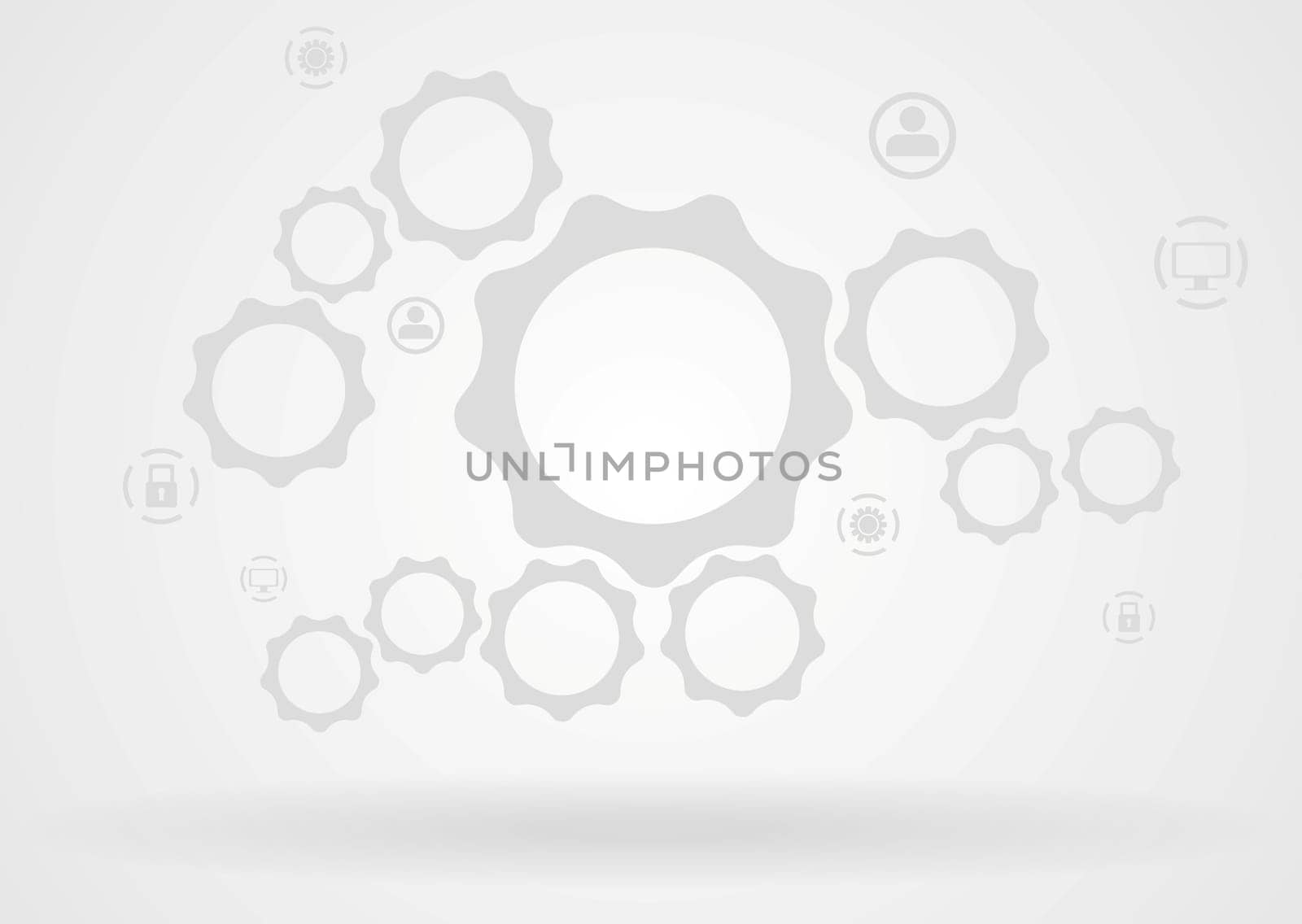 Abstract grey background with gears and icons. Hi-tech design template