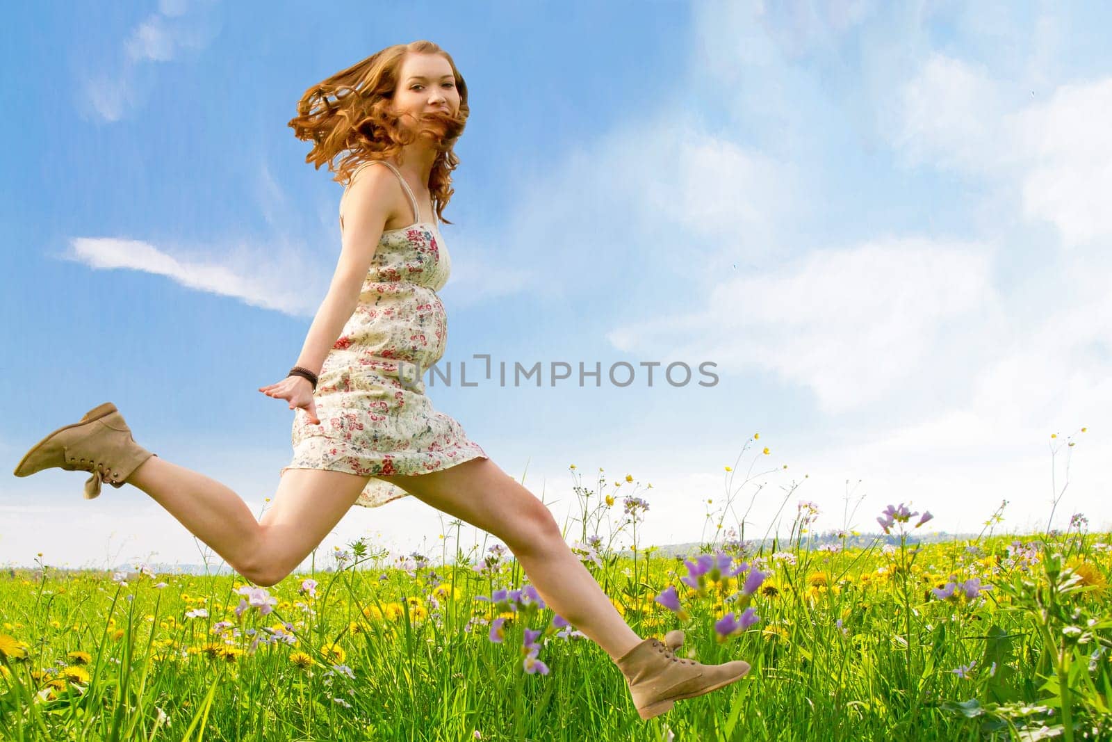 Air jump on the flower meadow