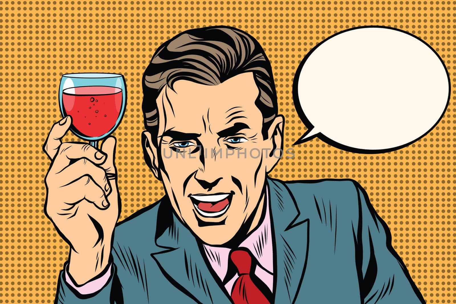 Toast man glass of wine pop art retro vector. Alcoholic beverage. Celebration and congratulations