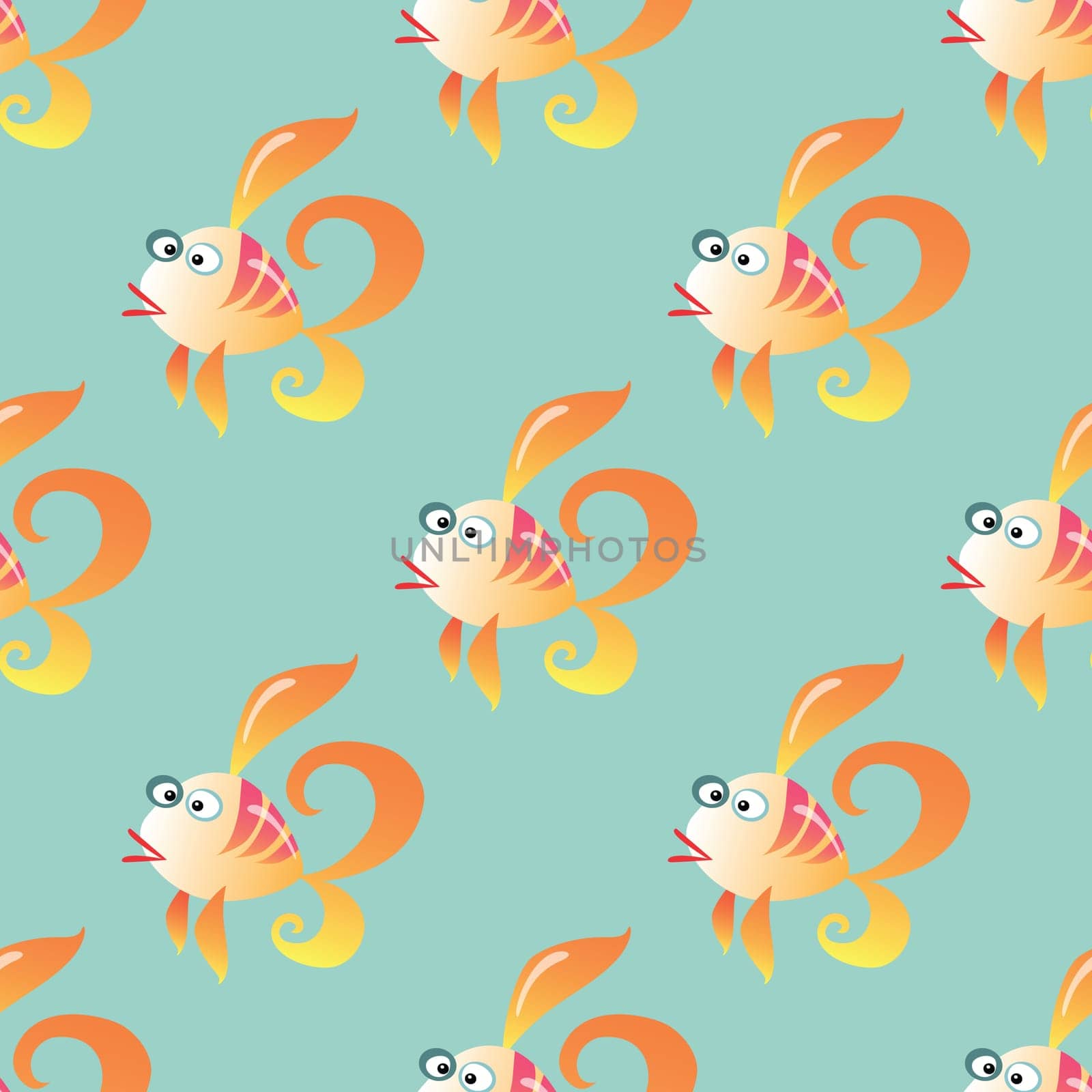 Goldfish marine seamless pattern background. Ocean animals vector