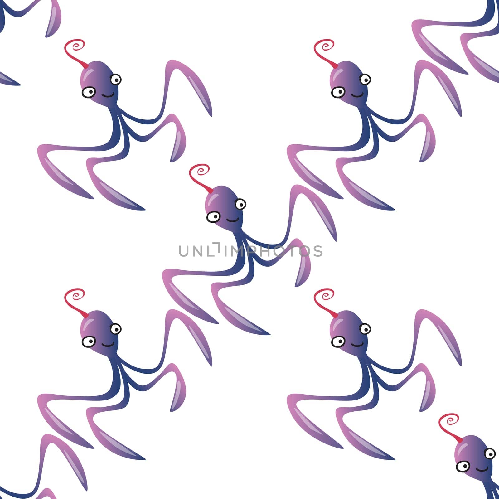 Octopus character marine seamless pattern background. Ocean animals vector